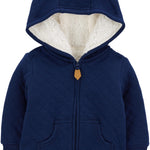 Simple Joys by Carter's unisex-baby Hooded Sweater Jacket with Sherpa Lining, Navy, 3-6 Months