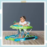 Dream On Me Baby Steps Baby Walker in Blue and Green, Adjustable Three Position Height Setting, Removable Tray, Easy to Fold and Store Baby Walker