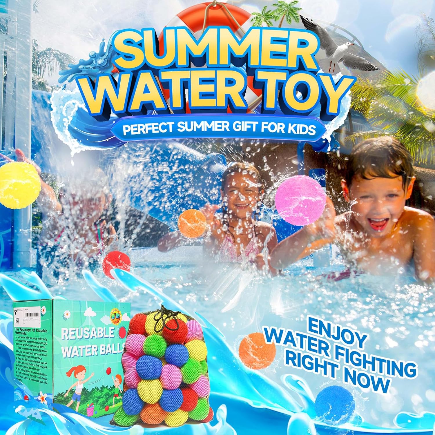 90 Pcs Reusable Water Balls, Reusable Water Balloons for Outdoor Toys and Games, Water Toys for Kids and Adults Boys and Girls - Summer Balls for Pool and Backyard Fun