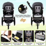 HONEY JOY Jogging Stroller, Foldable Running Stroller w/Adjustable Canopy & Recline Seat, 2 Cup Holders, Snack Tray, Storage Basket, Bicycle Tires, Baby Jogger Stroller for Infants to Toddlers (Gray)
