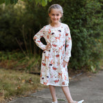 2 Packs Toddler Girls Longsleeve Crewneck Floral Dresses Forest Animals Longsleeve Dresses 4-5 Years