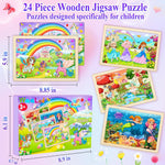 Wooden Puzzles for Kids Ages 4-6, 4 Pack with 24 Pieces Unicorn, Mermaid, Princess, Elf Wooden Puzzles for Toddlers Set, Educational & Learning Puzzles, Gifts for 3 4 5 6 Year Old Boys Girls