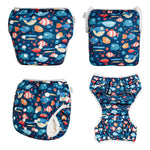 Babygoal Baby Boy Swim Diapers 3 Pack for 0-8 Months Infant, Reusable Adjustable Washable for Swimming Lessons-Crab,Fish,Starfish