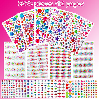 3228pcs Gems Stickers, Self Adhesive Rhinestone Jewel Stickers, Acrylic Gems DIY Craft Decorative Diamond Stickers, Assorted Shapes Jewels Rhinestones Sticker, Gem Sticker Crafts for Kids