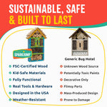 SparkJump Premium Bug Hotel Kit for Kids – Easy Wood Craft Kits for Children, Lady Bug House for Garden with Tools, Paints & Glue, Fun Birthday Gifts for Girls and Boys