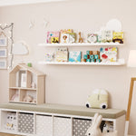 Kids' Bookshelf Set of 4 - White Floating Nursery Book Shelves, Picture Ledge Shelf for Wall Decor and Storage - Perfect for Books, Toys, Photo Frames, and Nursery Décor