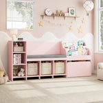 HOSTACK 67" Kids Reading Nook with Bench, Kids Bookshelf and Bookcase with Seat Cushion and 6 Storage Cubbies, Toy Storage Box on Wheels, Toy Chest for Playroom, Bedroom, School, Pink