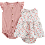 Simple Joys by Carter's Baby Girls' Sleeveless Rompers, Pack of 2, Peach/White Floral, 3-6 Months