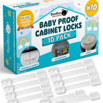 Booboo® (10 Pack) Premium Cabinet Locks Baby Proofing, Child Proof Cabinet Locks, Cupboard Locks for Children with 3M Adhesive + 4 Extra Stickers