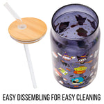 Silver Buffalo Sanrio Hello Kitty & Friends Halloween Kuromi, My Melody, Cinnamoroll, Chococat, Pompompurin, Keroppi, Tuxedo Sam, Badtz-Maru Glass Jar Tumbler w Bamboo Lid and Glass Straw, 16 Ounces
