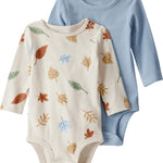little planet by carter's Baby 2-pack Long Sleeve Bodysuits made with Organic Cotton, Leaves, Blue, 6M