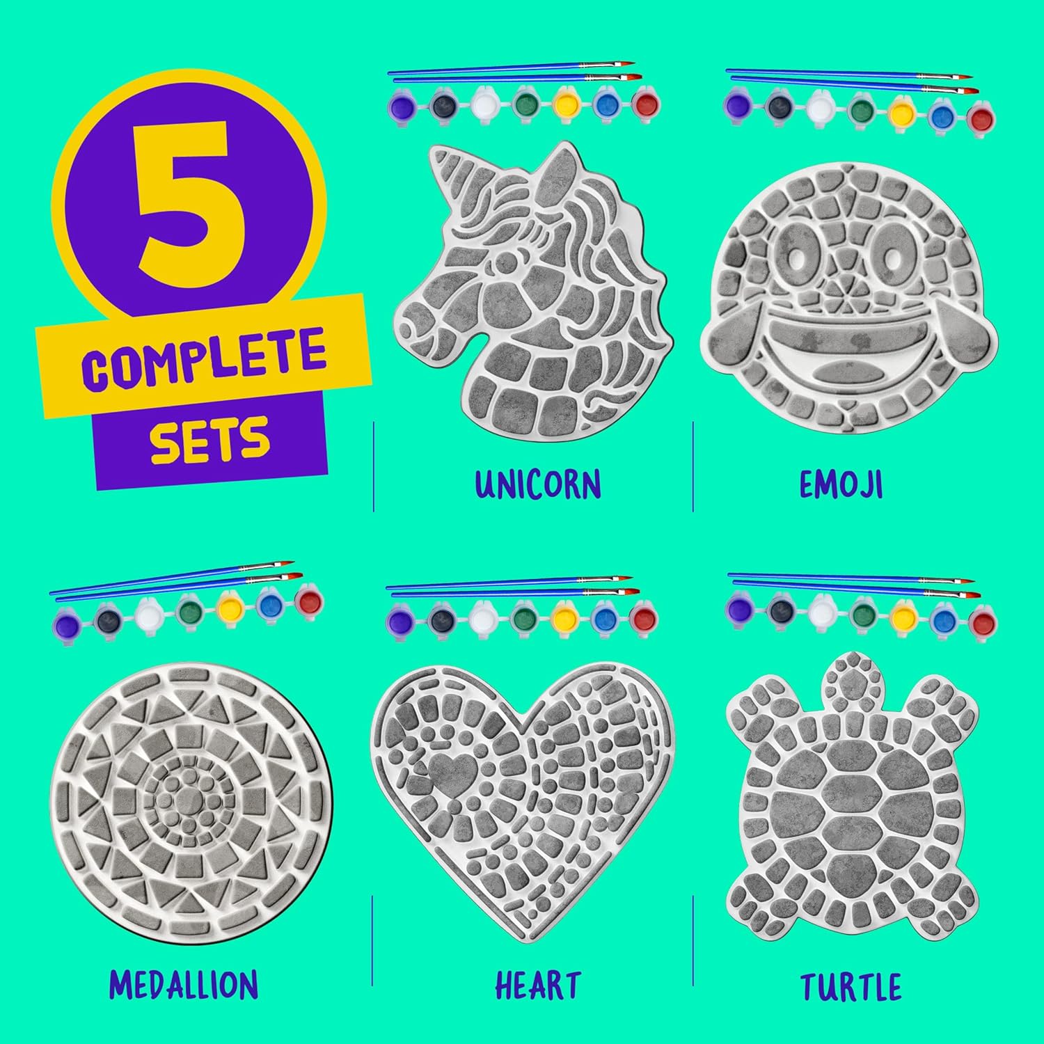 Stepping Stones Painting Kit for Kids - Outdoor Crafts - Paint 5 Garden Stone - Unicorn Craft Kits for Boys, Girls Ages 6-12 - Gifts for Boy, Girl Age 6, 7, 8, 9, 10 + Year Old - Summer Gift