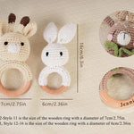 Personalized Crochet Baby Rattle, Wooden Animal Crochet Rattle, Wooden Rattle Ring with Engraved Baby Name, Baby Shower Gifts, Newborn Gifts