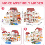 Doll House for Girls Toddler Toys with 4 Doll Toy Figure, Pool Slide, Elevator, Furniture, Pretend Play Dream Dollhouse Playset with Lights Gifts for Kids Girls Age 3 4 5 6-12 Year Old