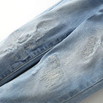 KIDSCOOL SPACE Baby Girl Boy Jean,D Ring Elastic Band Inside Ripped Denim Pants,Light Blue,12-18 Months