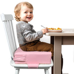 Booster Seat for Kitchen Chair (PU Material),Toddler Booster Seats for Dining Table Portable for Travel Camping Eating Double Safe Straps Non-Slip Bottom (Pink)