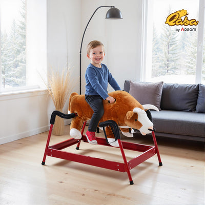 Qaba Kids Spring Rocking Horse Rodeo Bull Style with Realistic Sounds for Children Over 3 Years Old
