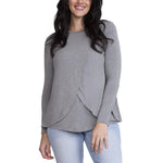 Motherhood Maternity Women's Long Sleeve Scoop Neck Tulip Nursing Tee Shirt for Breastfeeding with Easy Access, Heather Grey, Medium