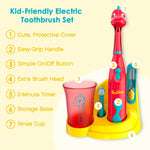 Brusheez Kids’ Electric Toothbrush Set - Safe & Effective for Ages 3+ - Parent Tested & Approved with Gentle Bristles, 2 Brush Heads, Rinse Cup, 2-Minute Timer, & Storage Base (Pepper the Dino)