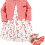 Hudson Baby baby-girls Cotton Dress, Cardigan and Shoe Set