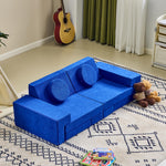Karl home Kids Couch 14PCS, Modular Kids Play Couch, Multifunctional Foam Toddler Sofa,Climbing & Relaxation, Sectional Convertible Sofa Imaginative Furniture Play Set for Playroom, Blue