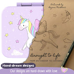 BEARFOOT Kids Lunch Box with Compartments – Compact & Lightweight | Leak-Proof, BPA-Free, Dishwasher Safe | Hand-Drawn Design for Preschool, School, Travel (Unicorn Purple, 2.75 Cups)