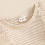 Newborn Baby Girl Outfits Ruffle Long Sleeve Ribbed Romper Corduroy Suspender Skirt Overall Dress Fall Clothes