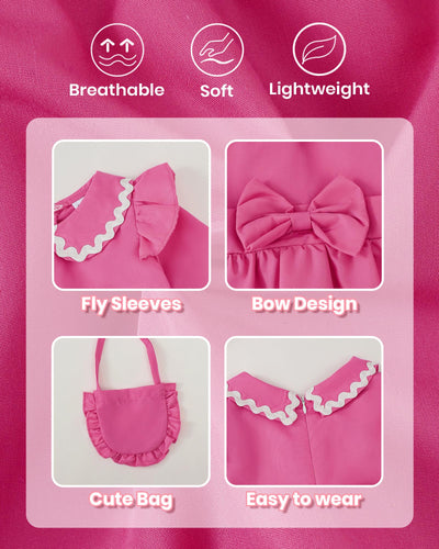 Kucnuzki 12-18 Month Girl Clothes Baby Girl Solid Color Outfit Long Sleeve Zip Up Dress Hot Pink Collared Fall Winter Toddler Girls Plain Dresses with Cute Bag