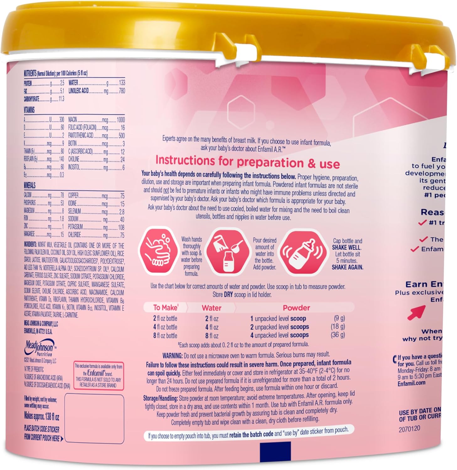 Enfamil A.R. Baby Formula, Added Rice Starch Formula to Reduce Reflux & Spit-Up, DHA for Brain Development, Probiotics to Support Digestive & Immune Health, Baby Milk, 19.5 Oz