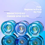 MAGICYOYO K2 Crystal Plastic Yoyo for Kids 8-12 & Beginners, Durable PC Responsive Yoyo Professional with Finger Spin Hub, Includes 12 Yo yo Strings, Glove & Bag (Crystal Blue)