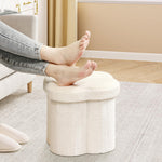 B FSOBEIIALEO Storage Ottoman Cube, Flowers Shaped Ottomans with Storage Foot Stool Footrest for Lving Room, Boucle Ottoman Seat for Dorm Room,Faux Teddy Fur,White 12.6"x12.6"x12.6"