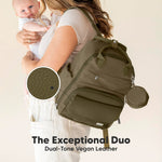 KeaBabies Diaper Bag Backpack - Small Multifunctional Travel Diaper Back Packs, Maternity Baby Changing Bags, 12L Capacity, PU Leather, Waterproof, Unisex, Nappy Changing Pad (Dark Olive, Small)
