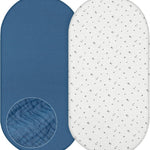 Basumee Baby Bassinet Sheets 2 Pack Muslin Bassinet Mattress Sheets for Boys Girls Soft Breathable Bedside Bassinet Fitted Sheet with Bottom Elastic Band 33''x17''x4'' Fit for Rectangle Oval Hourglass