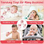 Silicone Teething Toy for Babies - 2ooya 3Pcs Pink Bear Lion Elephant Food Grade Rattle Teether Infant BPA Free Sore Gums Pain Teething Relief Chew Sensory Toy for Newborn Girl Baby Shower Birthday