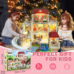 Doll House for Girls Toddler Toys with 4 Doll Toy Figure, Pool Slide, Elevator, Furniture, Pretend Play Dream Dollhouse Playset with Lights Gifts for Kids Girls Age 3 4 5 6-12 Year Old