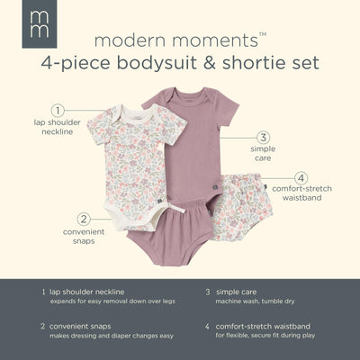 Modern Moments by Gerber Baby Girls' Short Sleeve Bodysuit and Shorts Set, Ivory Garden/Medium Lilac, 6-9 Months
