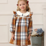 Little Girls Clothes 3t 4t Girl Fall Clothes Cute Brown White Plaid Winter Kids Dress Toddler Long Sleeve Swing Checkered Dresses Toddler Outfit