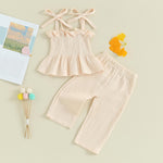 VISGOGO Infant Baby Toddler Girls Clothes Solid Color Sleeveless Camisole Linen Pants Set Baby Summer Outfits (Apricot, 12-18 Months)
