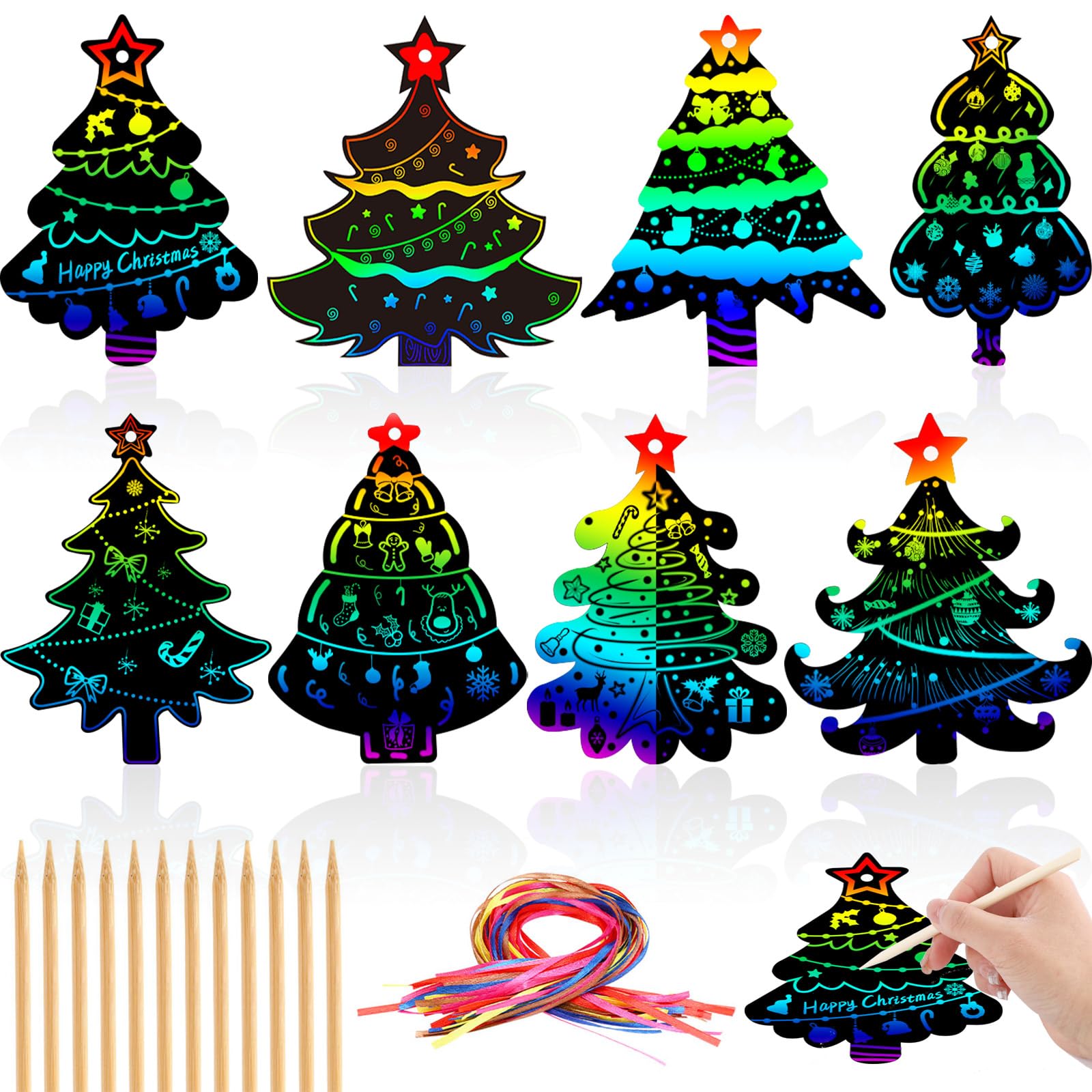 JULMELON 36 PCS Summer Crafts, Rainbow Scratch Art Summer Gifts Magic Color Ice Cream Scratch Cards DIY Sweet Candy Ornament for Party Favors School Activities