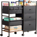 2-in-1 Baby Diaper Caddy Organizer and Storage-3 Tier Rolling Baby Cart with Dividers and Drawers, Baby Essentials for Nursery Storage, Mobile Utility Cart with Wheels Large Capacity Easy To Assemble