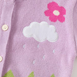 Girls' Floral Embroidered Button-Up Knit Cardigan Sweater, Purple and Green (US, Age, 3 Years, 4 Years, Purple)