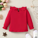 Magic Park 12M-6Y Baby Girl Long Sleeve Blouse Toddler Ruffle T-Shirt Kid Solid Color Tee Casual Tops Winter Clothes (24 Months, Long Red)