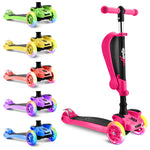 Hurtle 3 Wheeled Scooter for Kids - 2-in-1 Sit/Stand Child Toddlers Toy Kick Scooters w/ Flip-out Seat, Adjustable Height, Wide Deck, Flashing Wheel Lights, For Boys/Girls 1 Year Old+ (Pink)