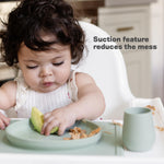 ezpz Tiny Plate (Sage) - 6 Months+ - 100% Silicone Suction Placemat + Plate for Infants - Fits on Most Highchair Trays - Baby Led Weaning Supplies