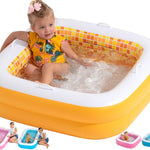 2-in-1 Inflatable Kiddie Pool, 65"x39"x10" (5'5") Soft Cushioned Floor, Handles, Drain, Shallow Rectangular Blowup Swimming Pool for Kids Age 2+ Toddler Ball Pit, Small Adult Backyard Tanning Pool