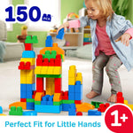 MEGA BLOKS First Builders Toddler Blocks Toys Set, Deluxe Building Bag with 150 Pieces and Storage, Creative Open-Ended Play, Blue, Ages 1+ Years (Amazon Exclusive)