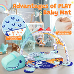 PLAY 4-in-1 Baby Play Mat - Dinosaur Baby Gyms & Playmats Tummy Time Mat Washable, Baby Activity Center with 4 Sensory Toys & 1 Soft Pillow, Develop Motor Skills Gift for Newborn Toddler - Multi