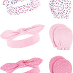 Hudson Baby baby-girls Cotton Headband and Scratch Mitten Set