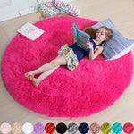 Hot Pink Round Rug 4Ft for Girls Bedroom, Fluffy Circle Area Rugs for Kids Room Decor Aesthetic, Shag Plush Fuzzy Furry Carpet for Living Room, Nursery, Dorm, Classroom, Teen, Cute Baby Barbie Rug