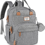 RUVALINO Diaper Bag Backpack-Multifunction Travel Baby Diaper Bag with Changing Pad, Insulated Bottle Holders & Pacifier Case, Large Capacity, Waterproof, Gray